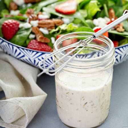 Homemade ranch dressing in a jar.