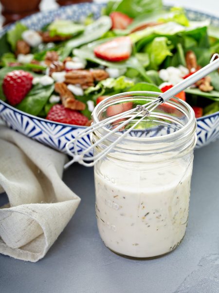 Homemade ranch dressing in a jar.